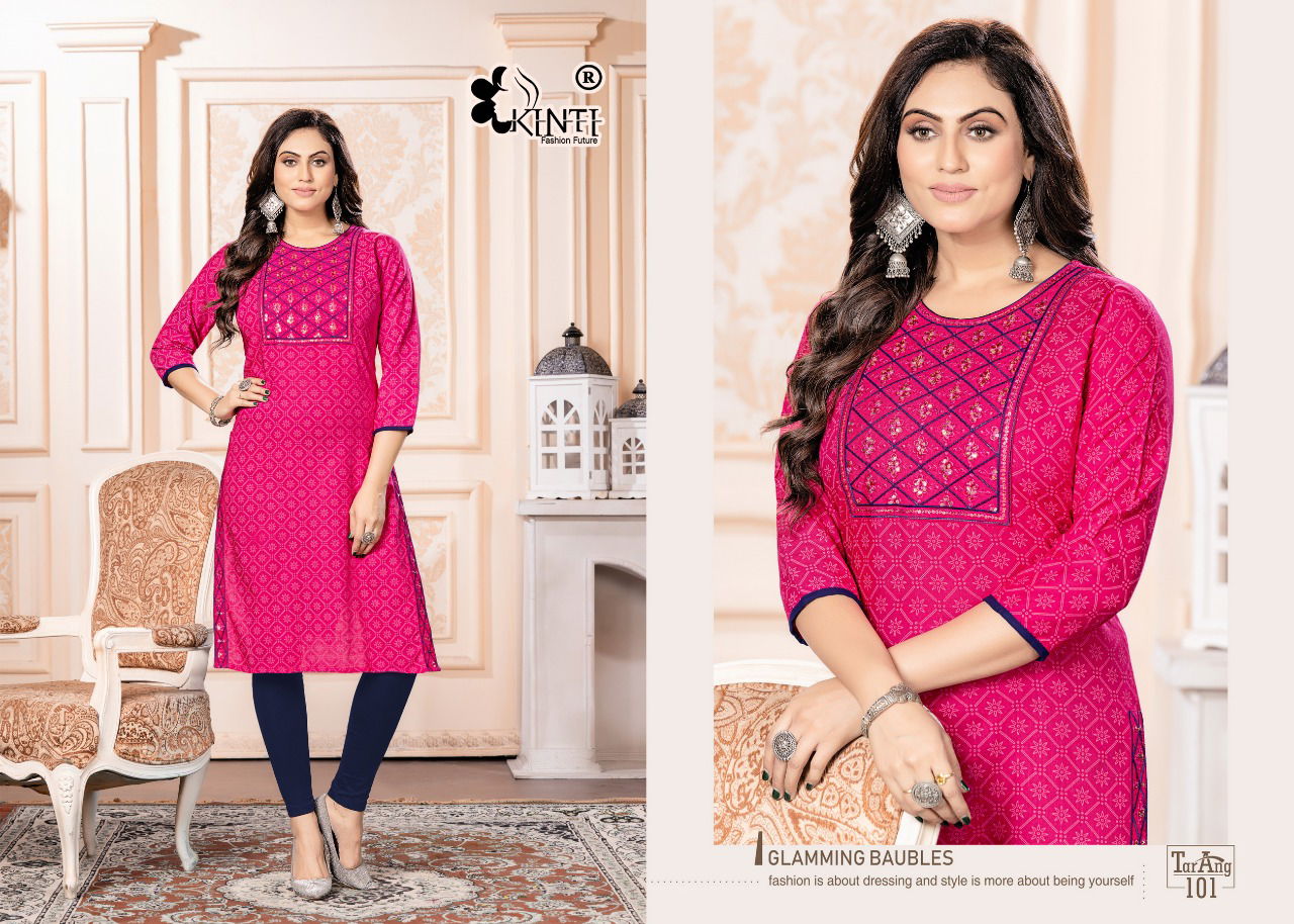 Kinti Tarang Rayon Slub Print Ethnic Wear Embroidery Kurti Collection